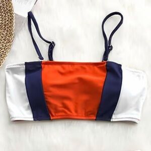 CUPSHE Tricolor Orange and Navy Bandeau Bikini - Size M